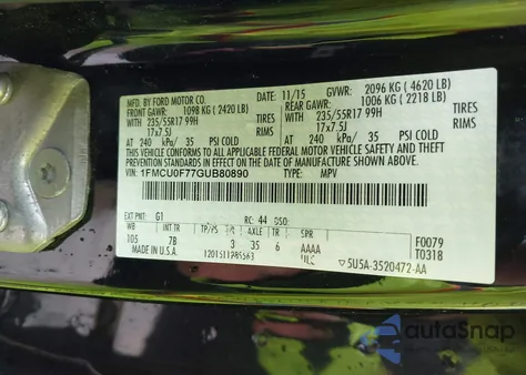 2016 Ford Escape S from USA, damaged, VIN 1FMCU0F77GUB80890